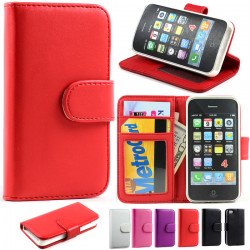 iPhone 4S / 4 Simple Flip Leather Wallet Case (Red)